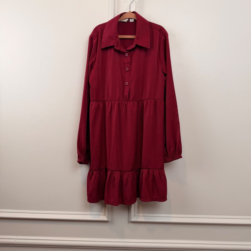 Gap Kids Girls Burgundy Long Sleeve Tiered Button Front Dress Size S 6-7